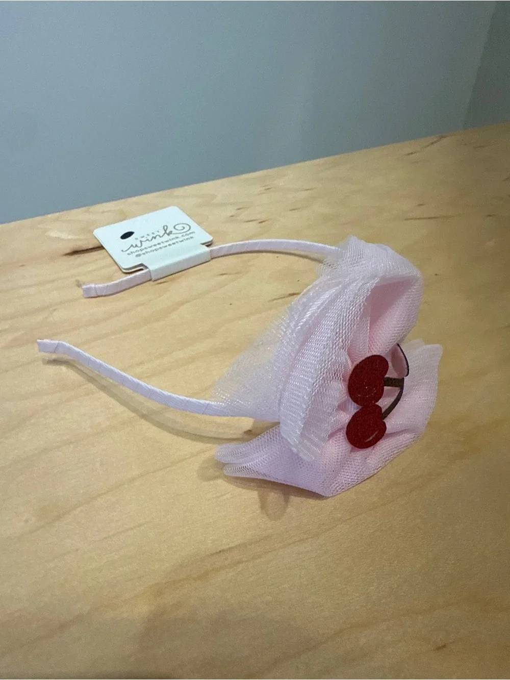 Light Pink Tulle Headband with Red Cherry Accent - Kids